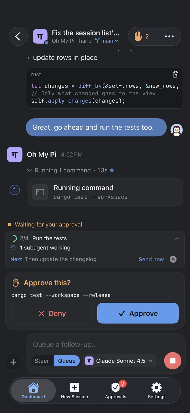 Approving an agent's command from the iPhone.